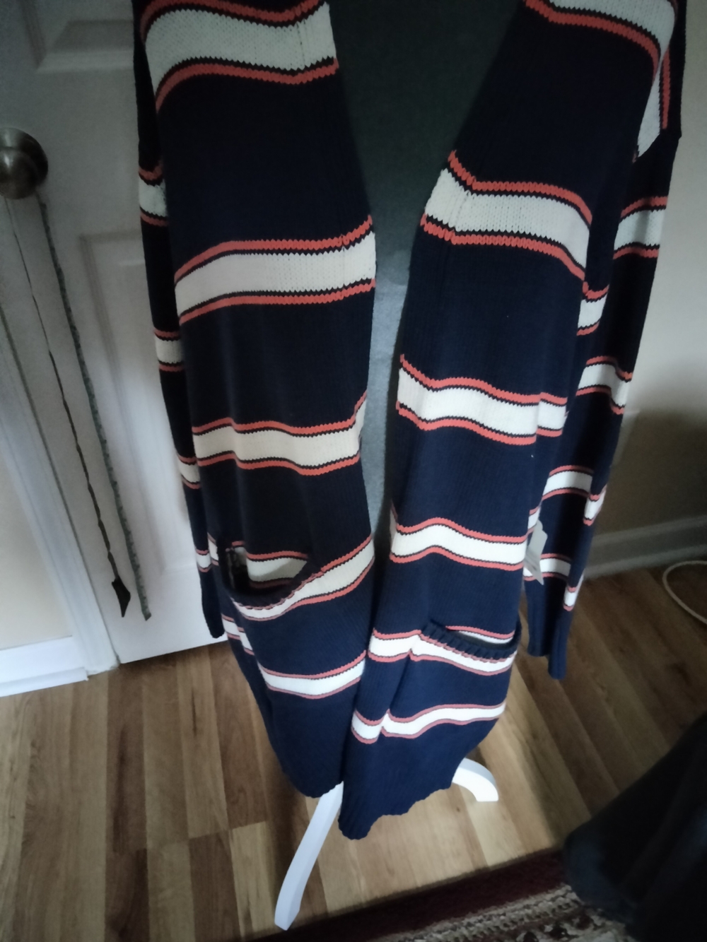 St. John's Bay Navy, White & Coral Striped Open-Front Cardigan